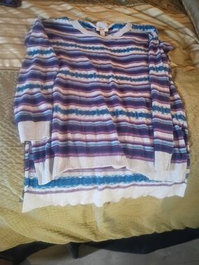 Arizona Jean Company Purple, Blue & White Striped Crewneck Sweater